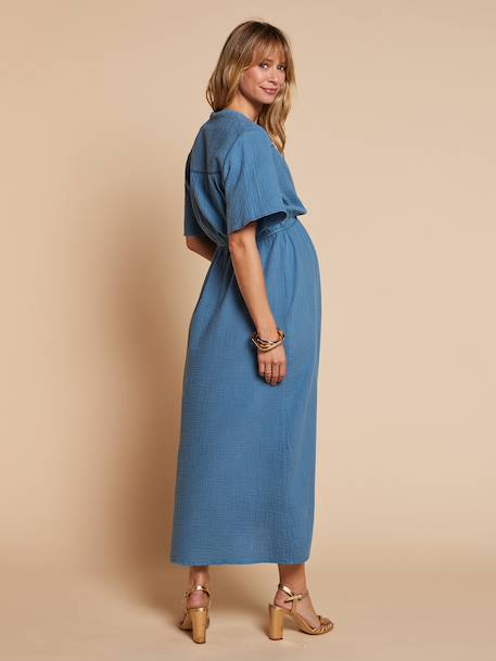 Long nursing clothes dress denim blue 