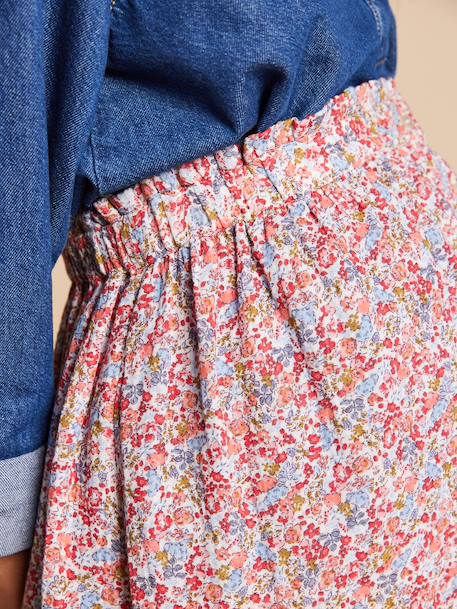 Long skirt with elasticated waist and floral pattern multicoloured 