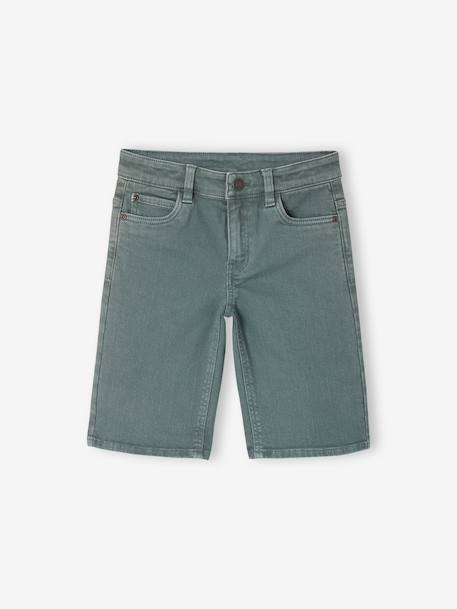 Boy's 5-pocket bermuda shorts clay beige+emerald green+grey blue+terracotta 