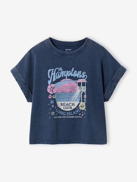 Girl's short-sleeved t-shirt navy blue 