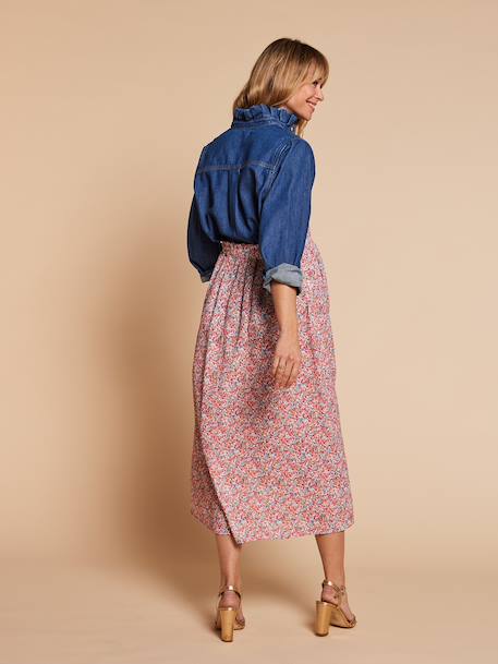 Long skirt with elasticated waist and floral pattern multicoloured 