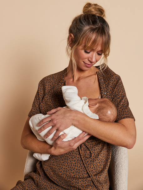 Leopard print nursing clothes nightie taupe 