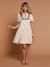 Cotton gauze dress with embroidered details sandy beige 