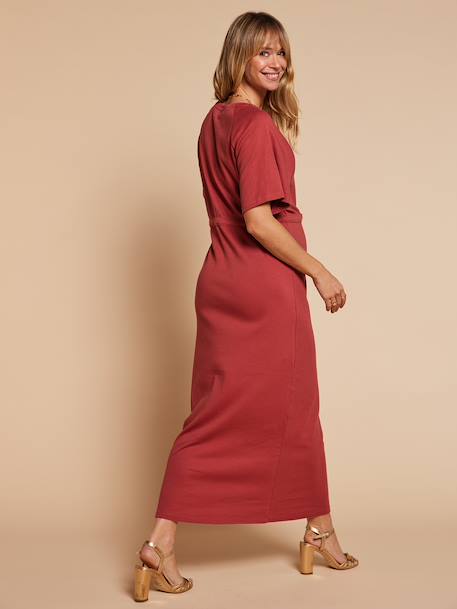 Long nursing clothes dress khaki+terracotta 