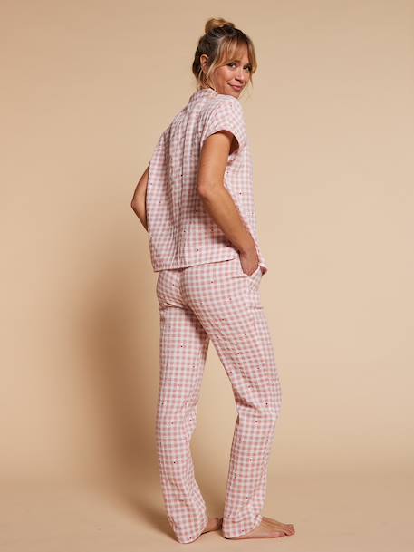 Gingham cotton muslin two-piece pyjamas rosy 