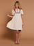 Cotton gauze dress with embroidered details sandy beige 
