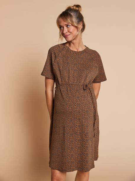 Leopard print nursing clothes nightie taupe 