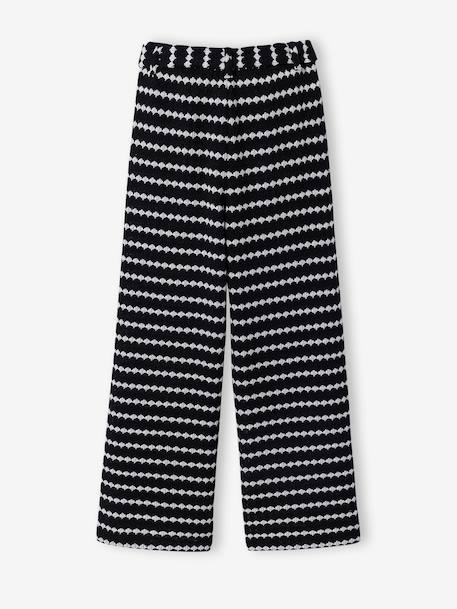 Fancy Knitted Wide-Leg Trousers for Girls, by JONEN black+striped black 