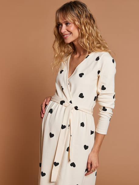 Maternity Ward Kit: 'Mon coeur' Nightie for Maternity + Bodysuit for Babies + Pouch by ENVIE DE FRAISE ecru+navy blue 