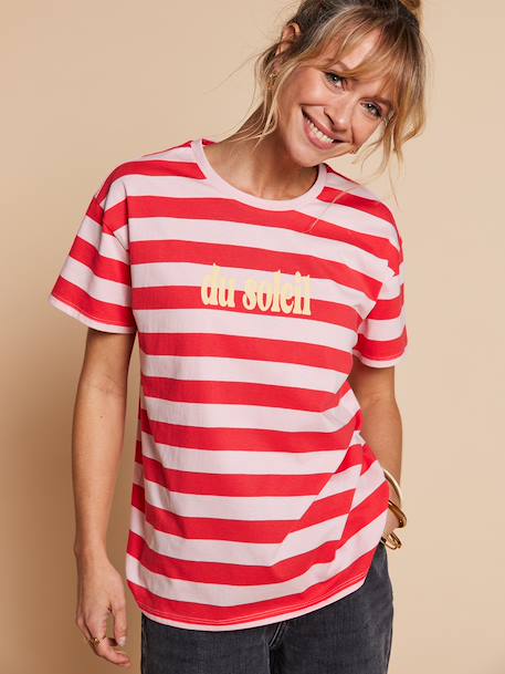 Striped 'sunshine' t-shirt dusky pink 
