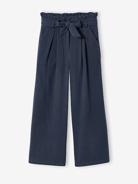 Jonen girl's cotton gauze trousers ink blue+khaki 