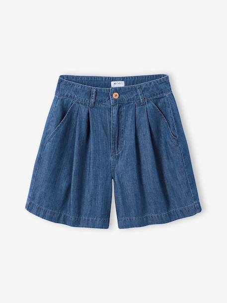 Lightweight denim girl's shirt and short set medium blue 