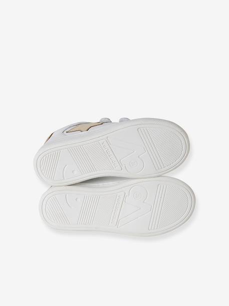 Leather Trainers with Hook-&-Loop Straps for Children, Designed for Autonomy pale pink+white 
