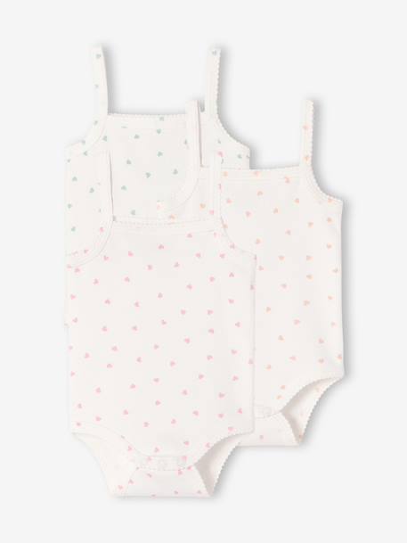 Pack of 3 girls' organic cotton bodysuit with braces ecru 