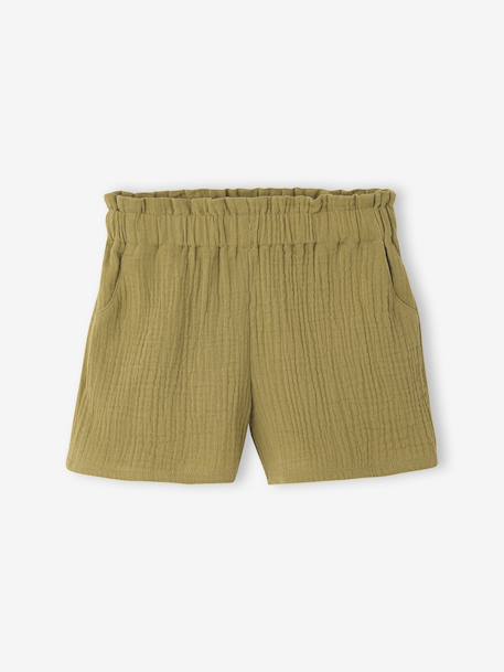 Girl's cotton gauze shorts - family capsule olive 