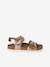 Leather sandals with double buckles gold+pale pink 