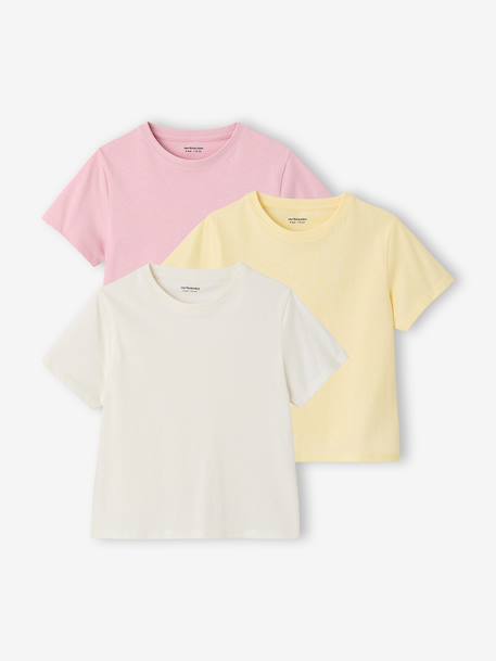 Pack of 3 Plain T-Shirts for Girls ecru+pale pink 