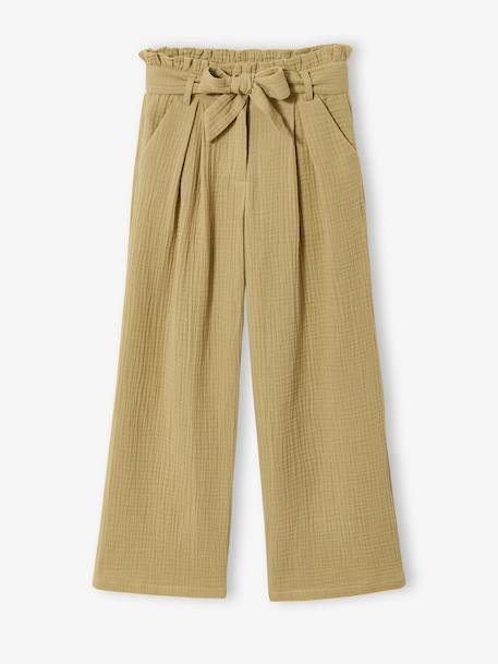 Jonen girl's cotton gauze trousers ink blue+khaki 