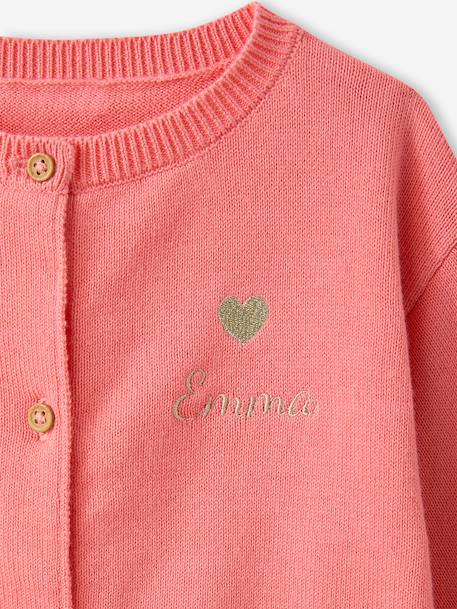Basics Knitted Cardigan, Embroidered Heart, for Babies coral+white 