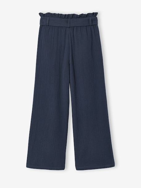 Jonen girl's cotton gauze trousers ink blue+khaki 