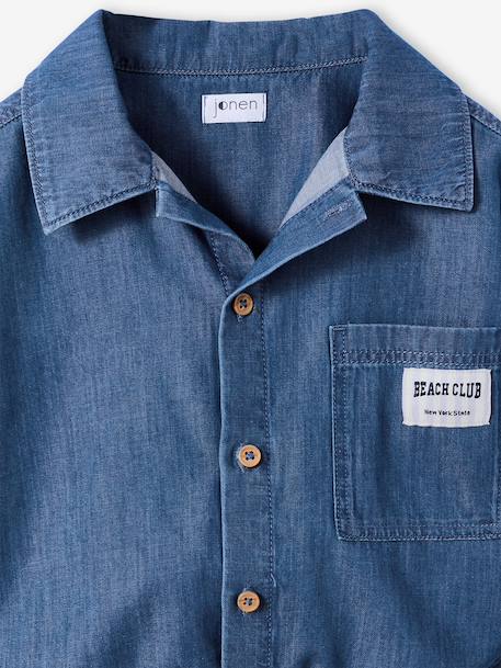 Lightweight denim girl's shirt and short set medium blue 