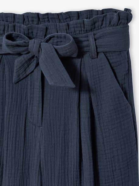Jonen girl's cotton gauze trousers ink blue+khaki 