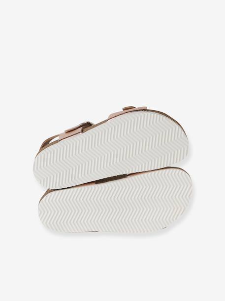Leather sandals with double buckles gold+pale pink 
