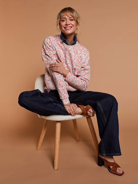 Women's organic cotton sweatshirt with floral print multicoloured 
