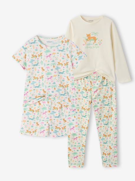 Pack of 2 girls' short-sleeved short pyjamas ecru 