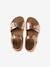 Leather sandals with double buckles gold+pale pink 
