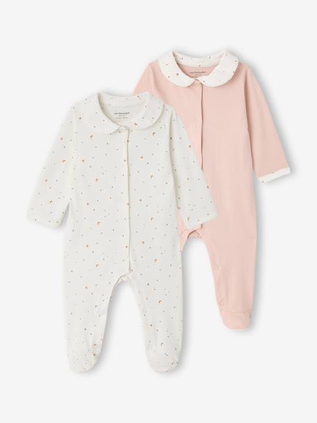 Pack of 2 organic cotton baby pyjamas rose 