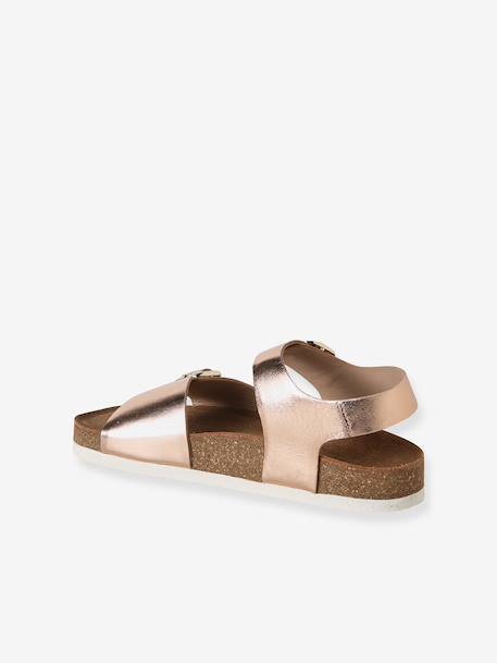 Leather sandals with double buckles gold+pale pink 