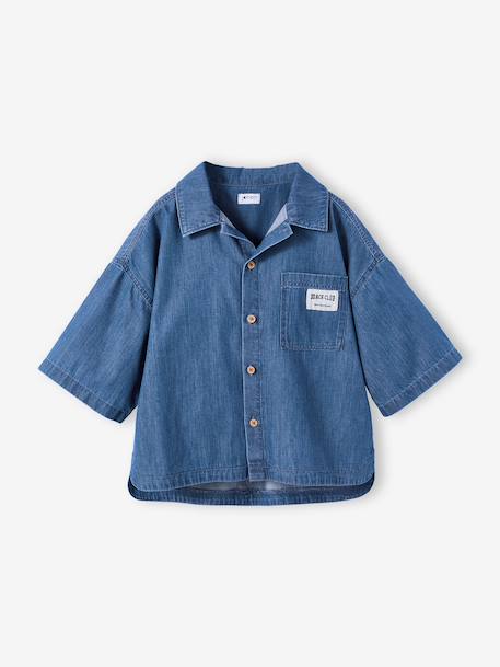 Lightweight denim girl's shirt and short set medium blue 