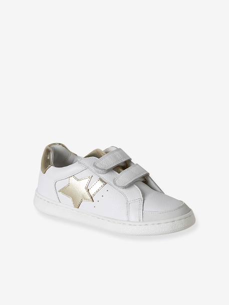 Leather Trainers with Hook-&-Loop Straps for Children, Designed for Autonomy pale pink+white 