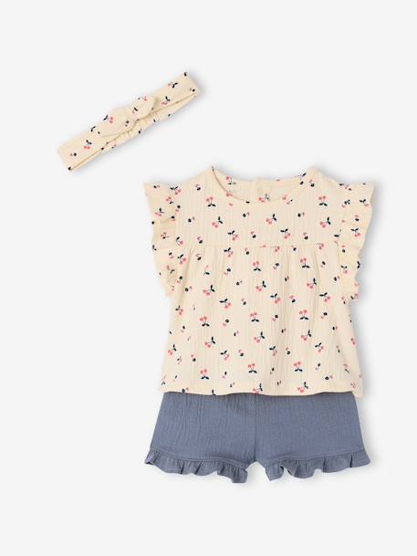 Girl's T-shirt, short and band for head accessories for hair set slate blue 