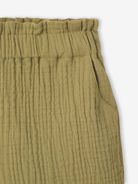 Girl's cotton gauze shorts - family capsule olive 