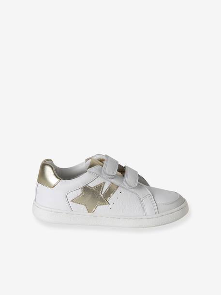 Leather Trainers with Hook-&-Loop Straps for Children, Designed for Autonomy pale pink+white 
