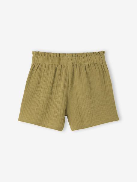 Girl's cotton gauze shorts - family capsule olive 