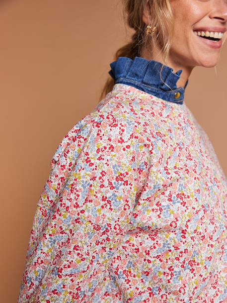 Women's organic cotton sweatshirt with floral print multicoloured 