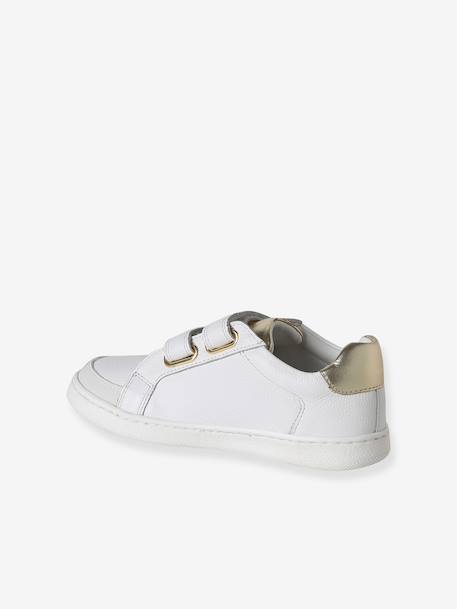 Leather Trainers with Hook-&-Loop Straps for Children, Designed for Autonomy pale pink+white 