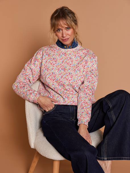 Women's organic cotton sweatshirt with floral print multicoloured 