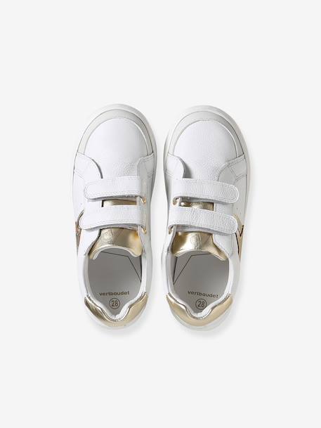 Leather Trainers with Hook-&-Loop Straps for Children, Designed for Autonomy pale pink+white 