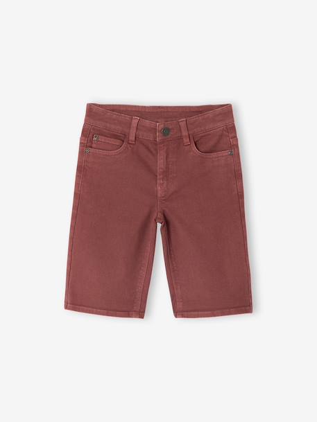 Boy's 5-pocket bermuda shorts clay beige+emerald green+grey blue+terracotta 