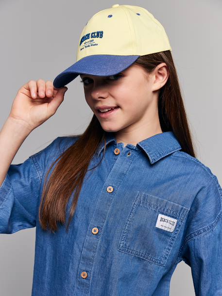 Lightweight denim girl's shirt and short set medium blue 