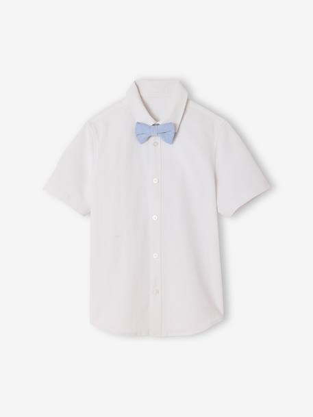 Short-sleeved shirt with bow tie white 