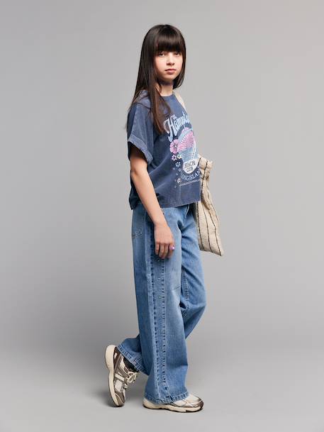 Wide leg jeans with star rivets light blue 
