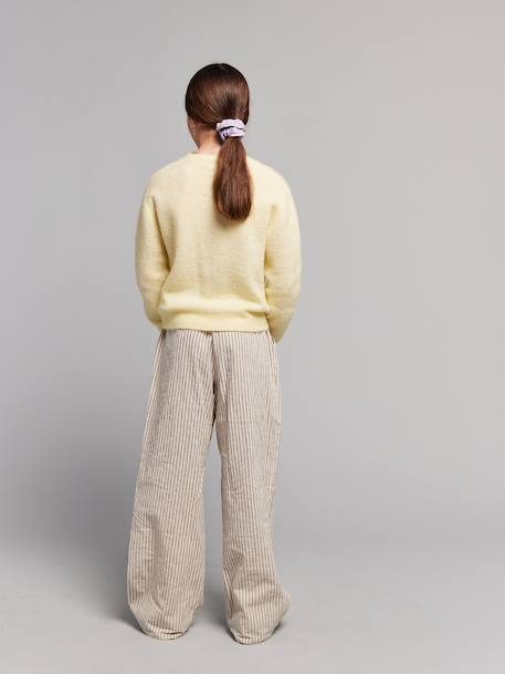 Girl's wide leg fluid trousers striped beige 