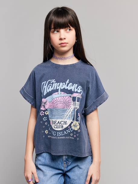Girl's short-sleeved t-shirt navy blue 