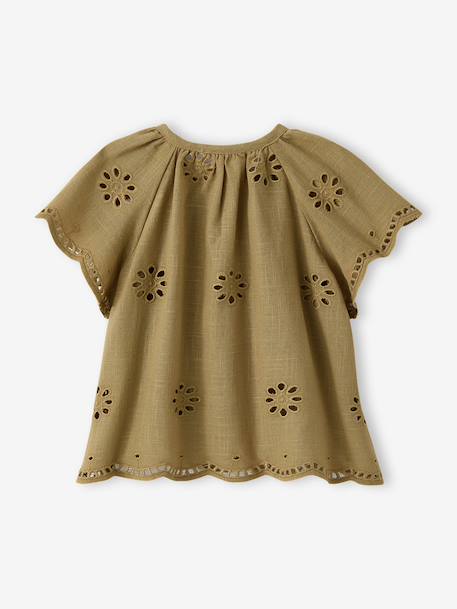 Short-sleeved embroidery blouse khaki 