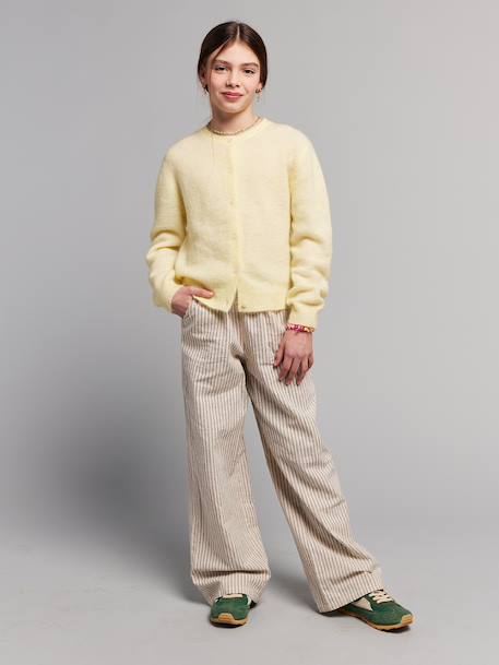 Girl's wide leg fluid trousers striped beige 